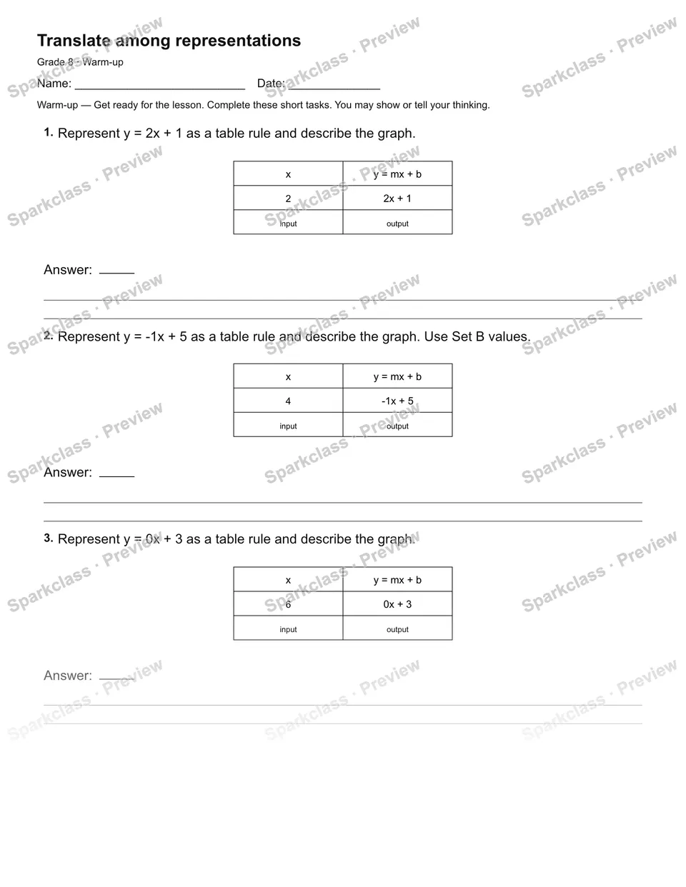 Translate among representations — Warm-up — page 2