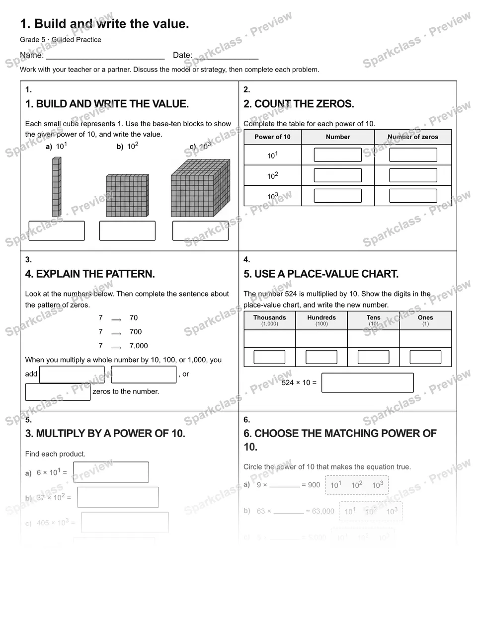 1. Build and write the value. — Guided Practice — Grade 5 worksheet preview
