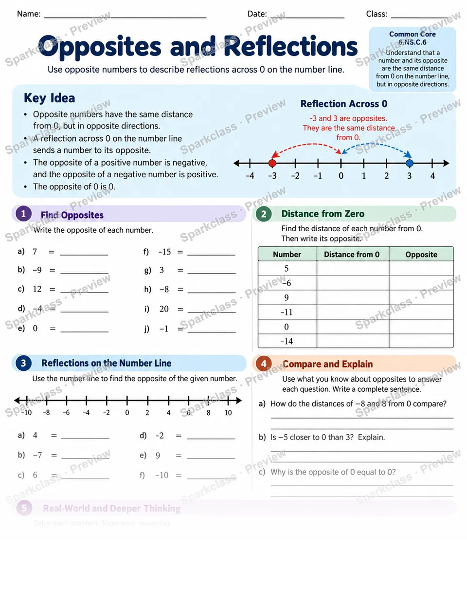 Opposites — Grade 6 worksheet preview
