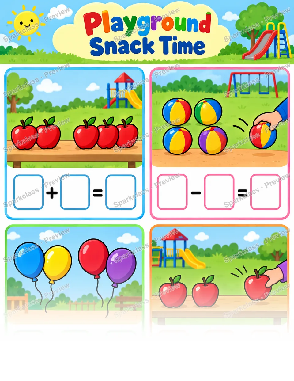 Basic Picture Add and Subtract — Kindergarten worksheet preview