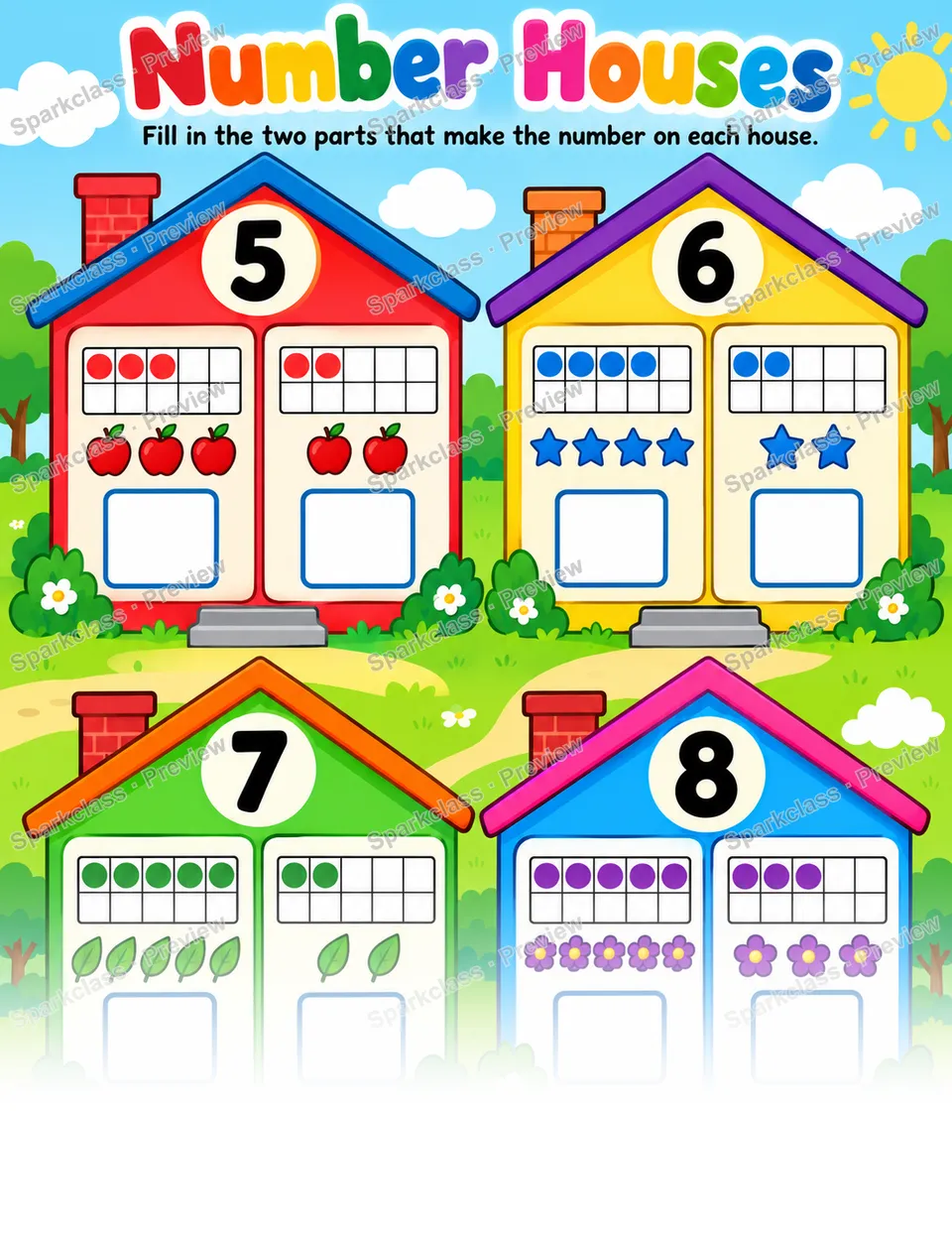 Basic Number Houses — Kindergarten worksheet preview