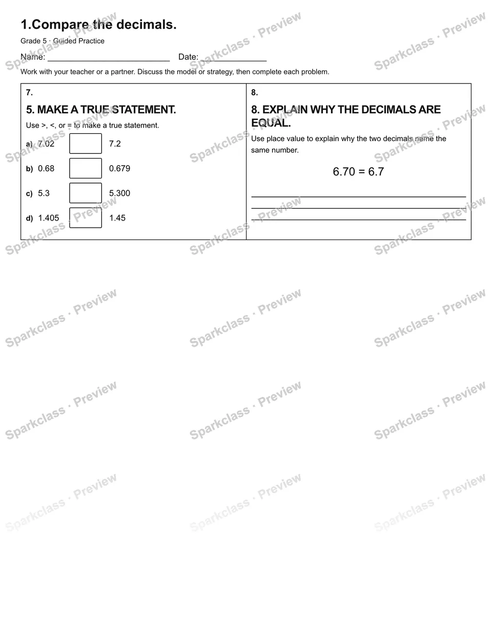 1.Compare the decimals. — Guided Practice — page 2