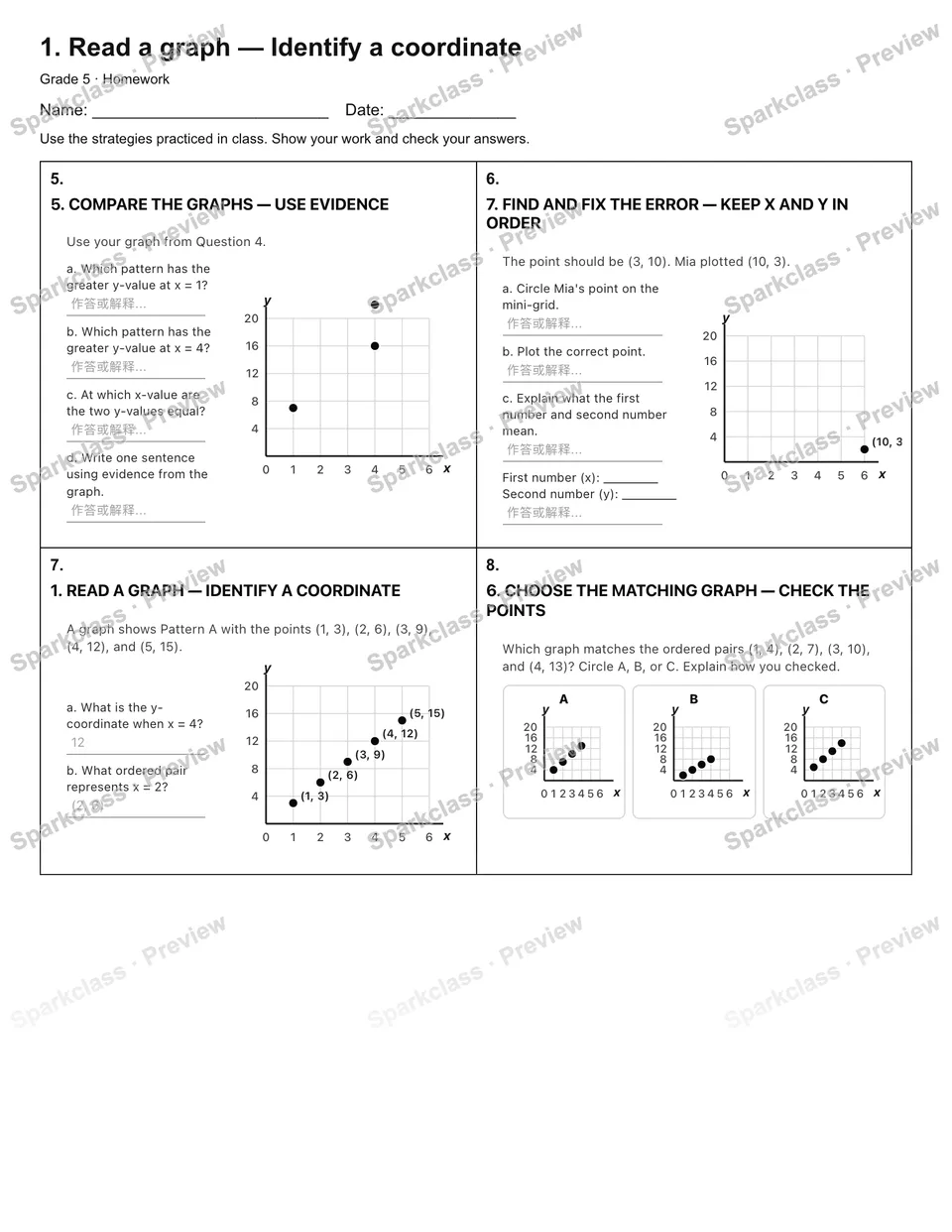 1. Read a graph — Identify a coordinate — Homework — page 2