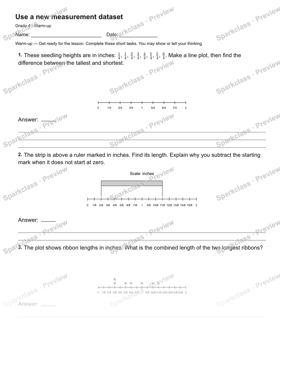 Use a new measurement dataset — Warm-up — Grade 4 worksheet preview