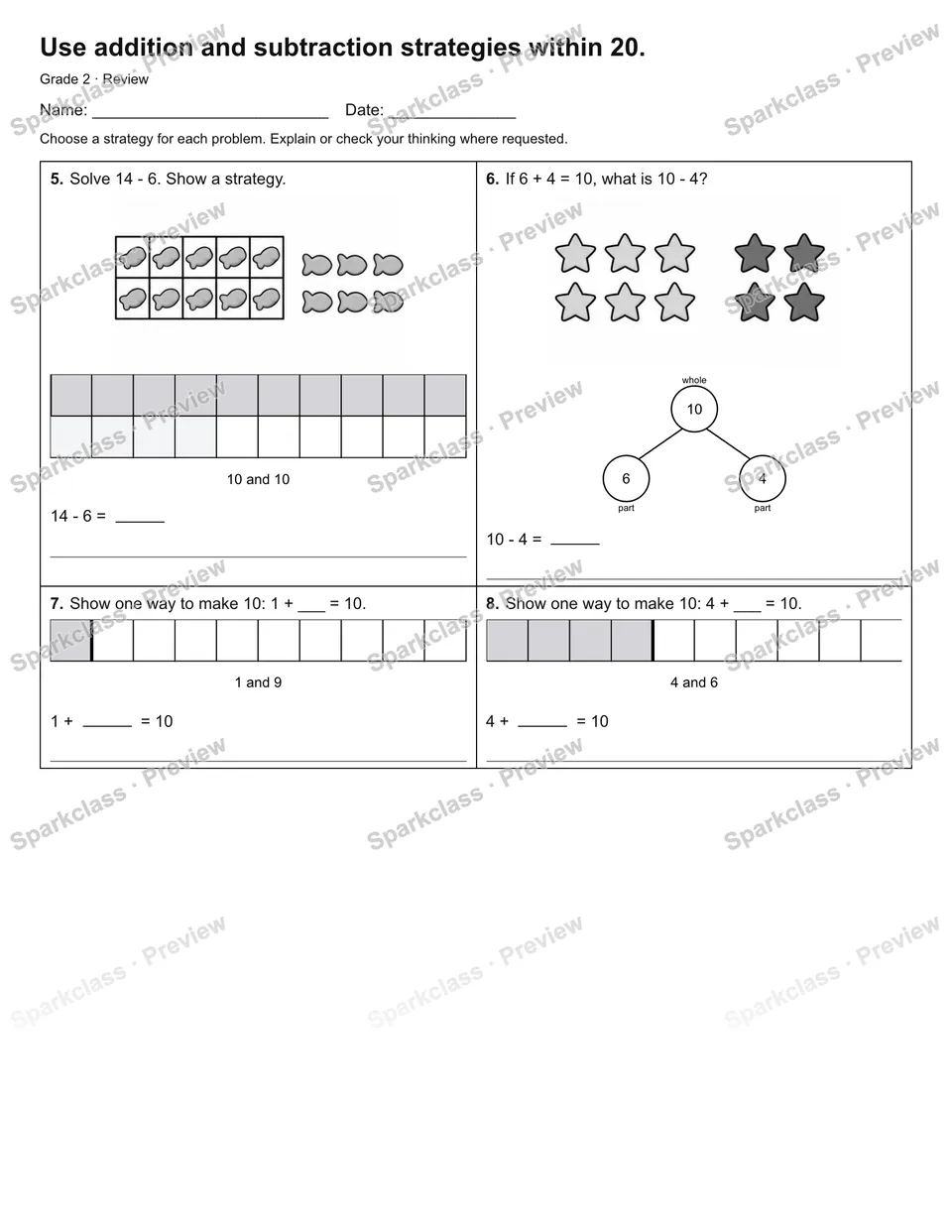 Use addition and subtraction strategies within 20. — Review — page 2