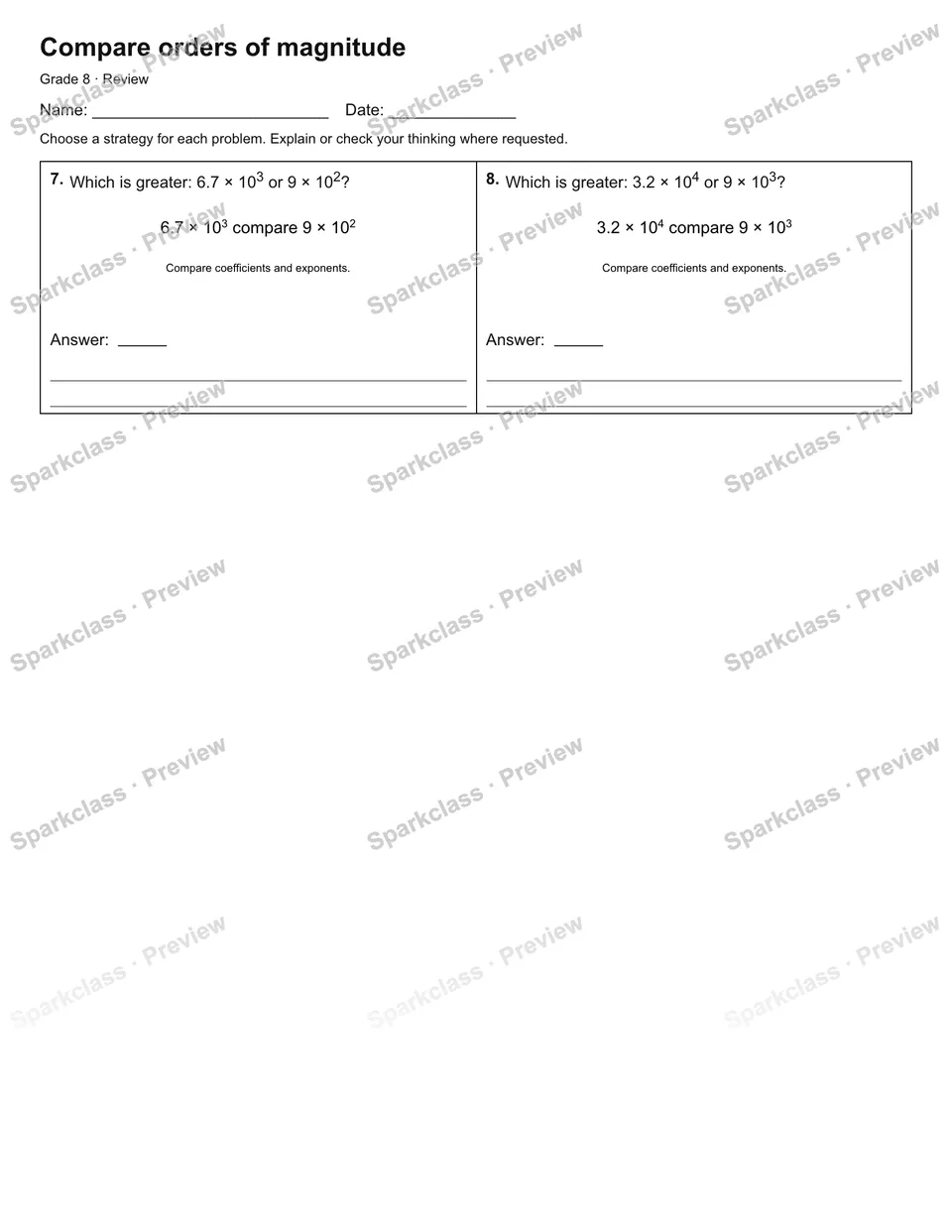 Compare orders of magnitude — Review — page 2