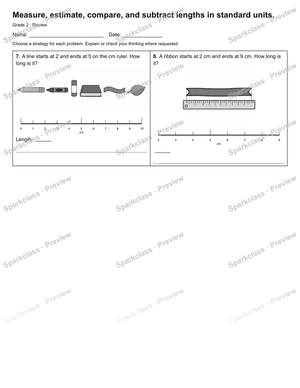 Measure, estimate, compare, and subtract lengths in standard units. — Review — page 2