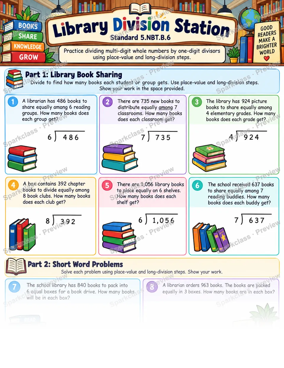 Divide Multi-Digit Numbers — Grade 5 worksheet preview