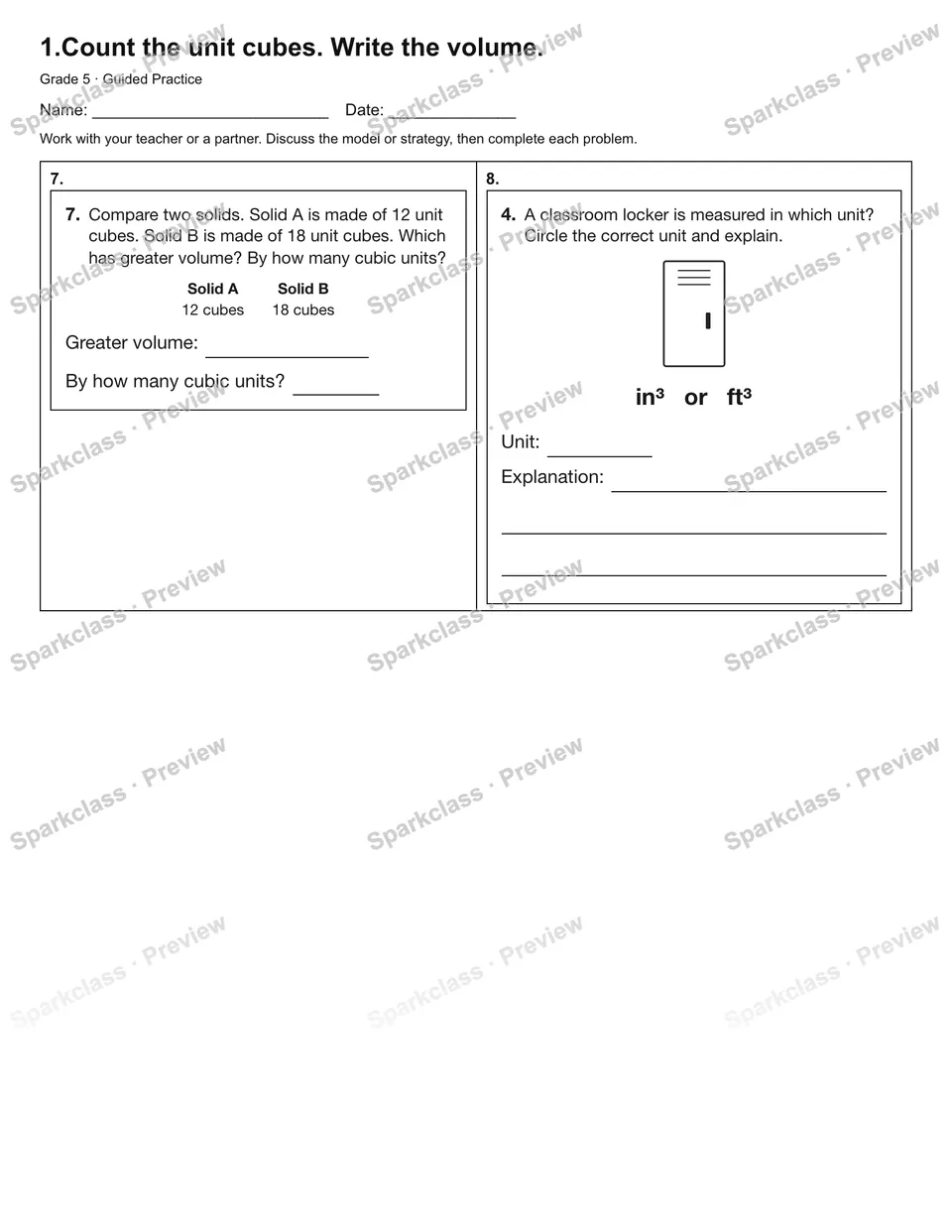 1.Count the unit cubes. Write the volume. — Guided Practice — page 2