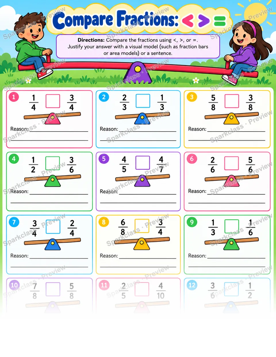 Fraction Comparison Symbols — Grade 3 worksheet preview