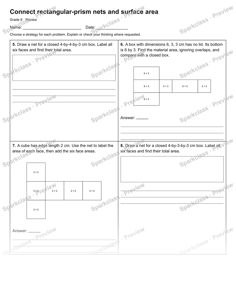 Connect rectangular-prism nets and surface area — Review — page 2