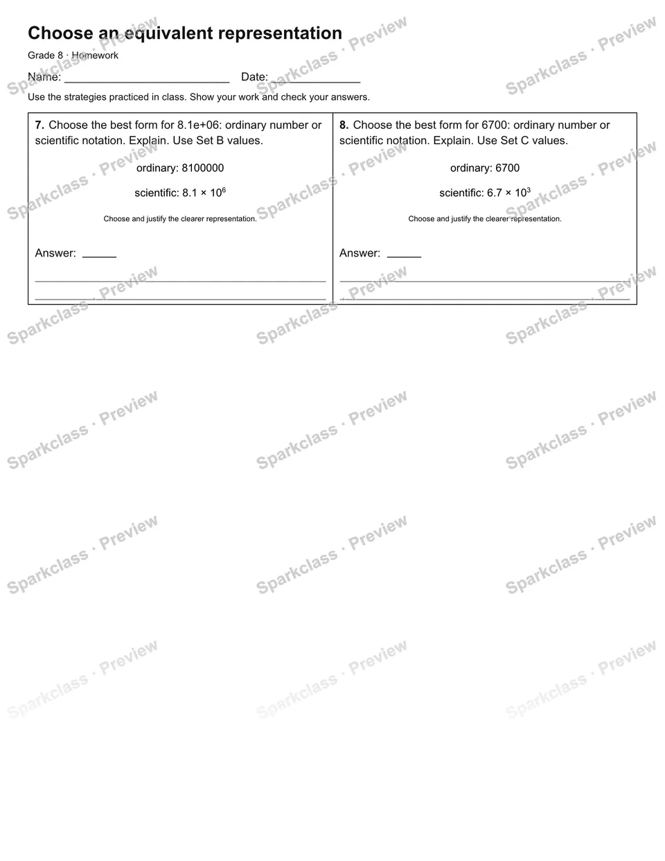 Choose an equivalent representation — Homework — page 2