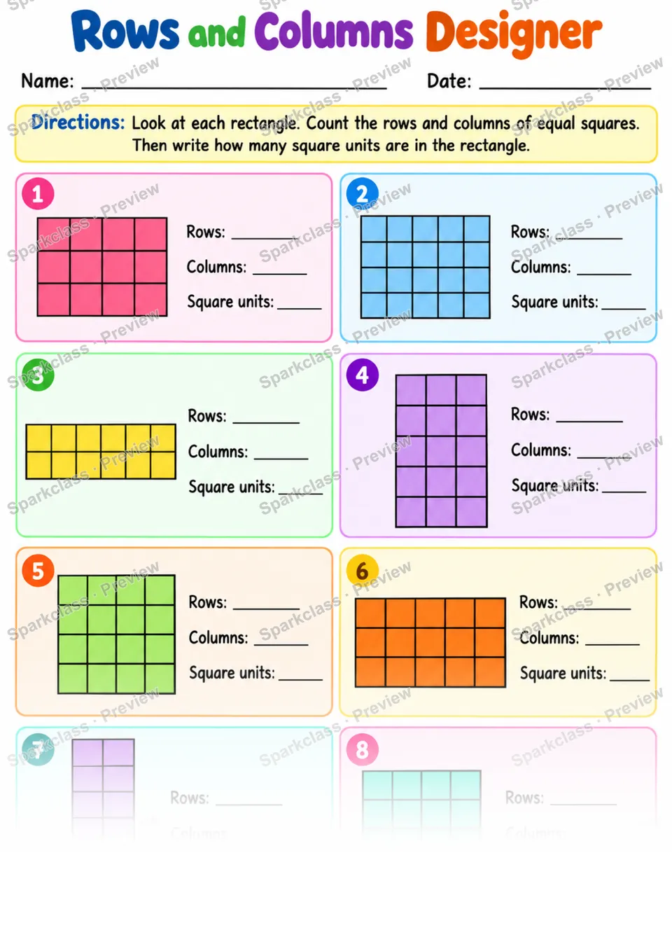 2.G.A.2 · Rows Columns Designer — Grade 2 worksheet preview