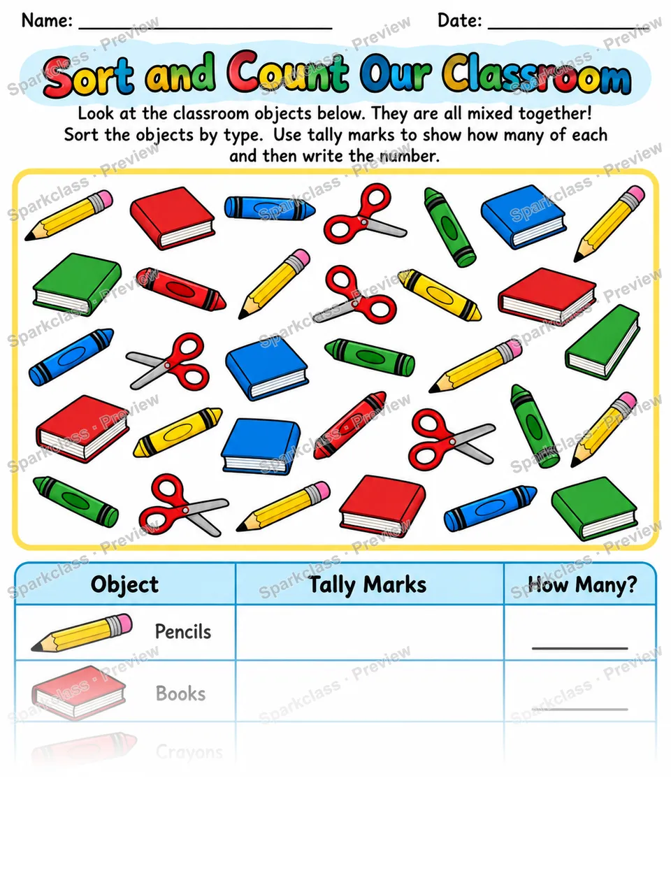 Sort Count Classroom — Grade 1 worksheet preview