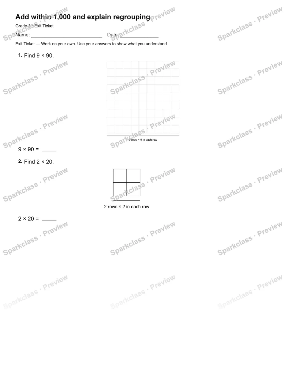 Add within 1,000 and explain regrouping — Exit Ticket — page 2