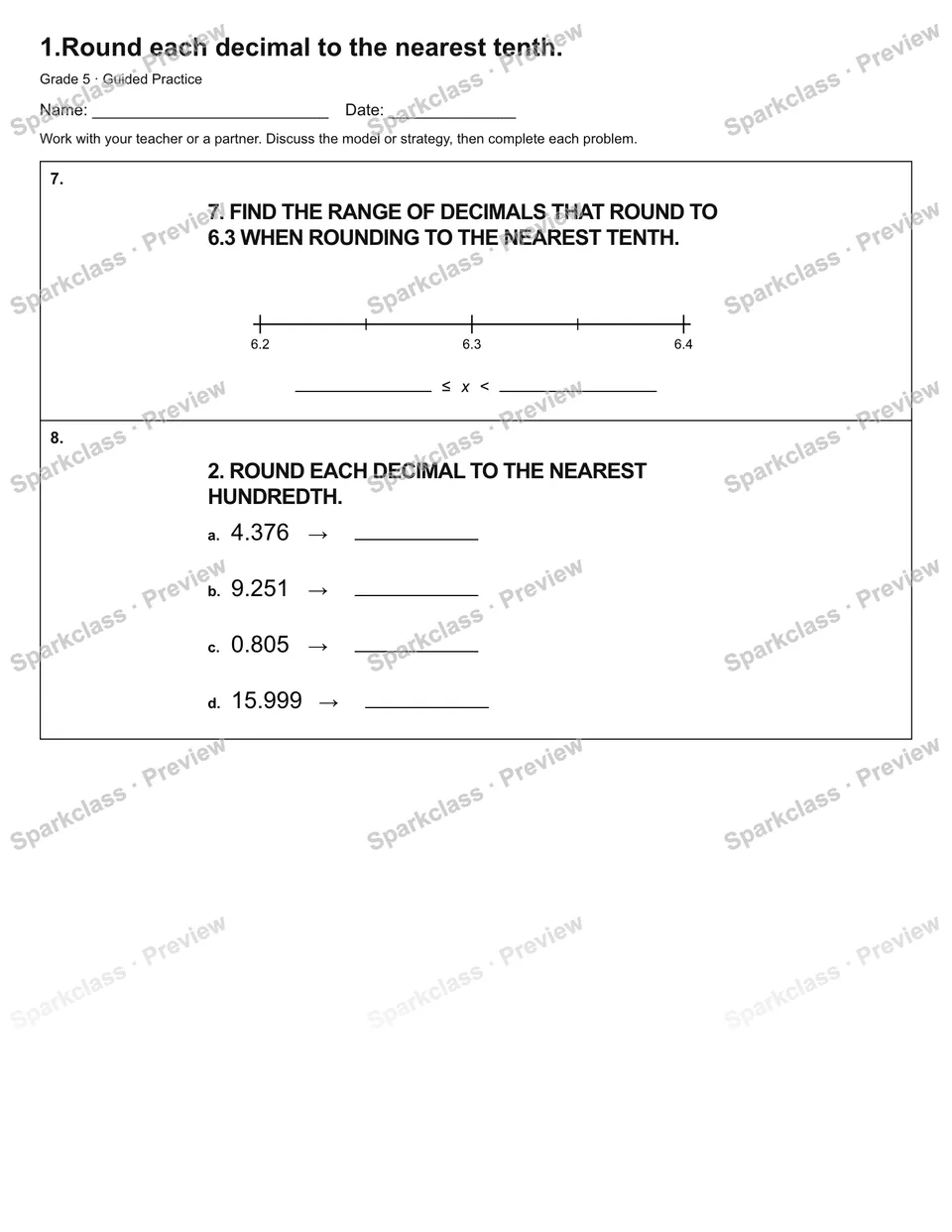 1.Round each decimal to the nearest tenth. — Guided Practice — page 3