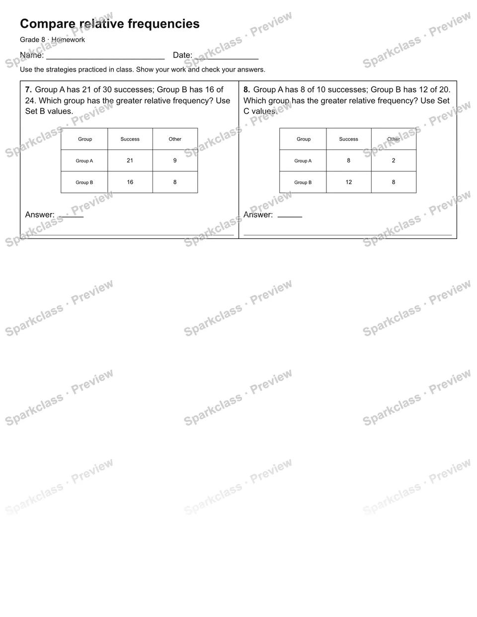 Compare relative frequencies — Homework — page 2
