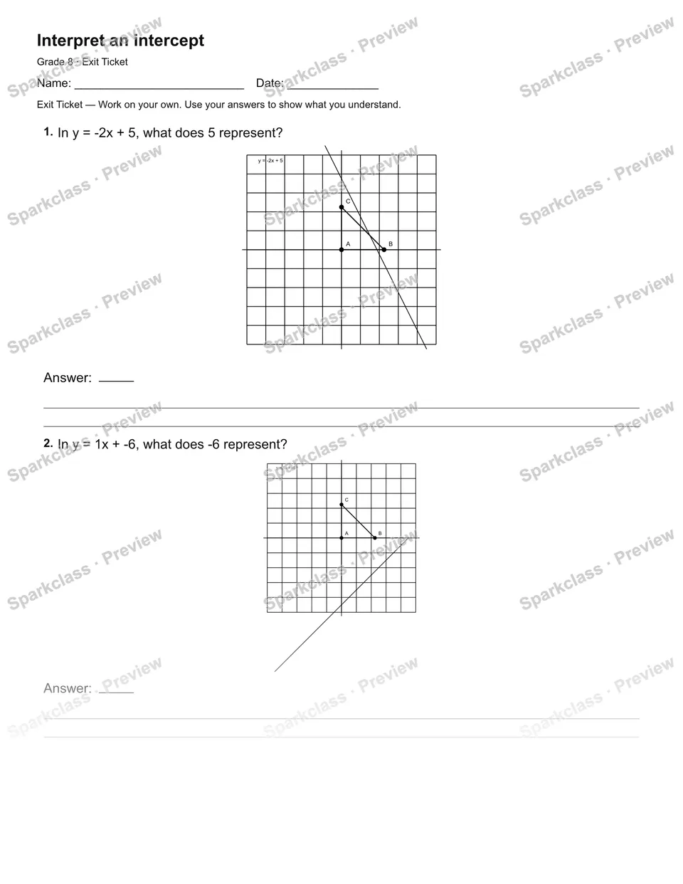 Interpret an intercept — Exit Ticket — page 2