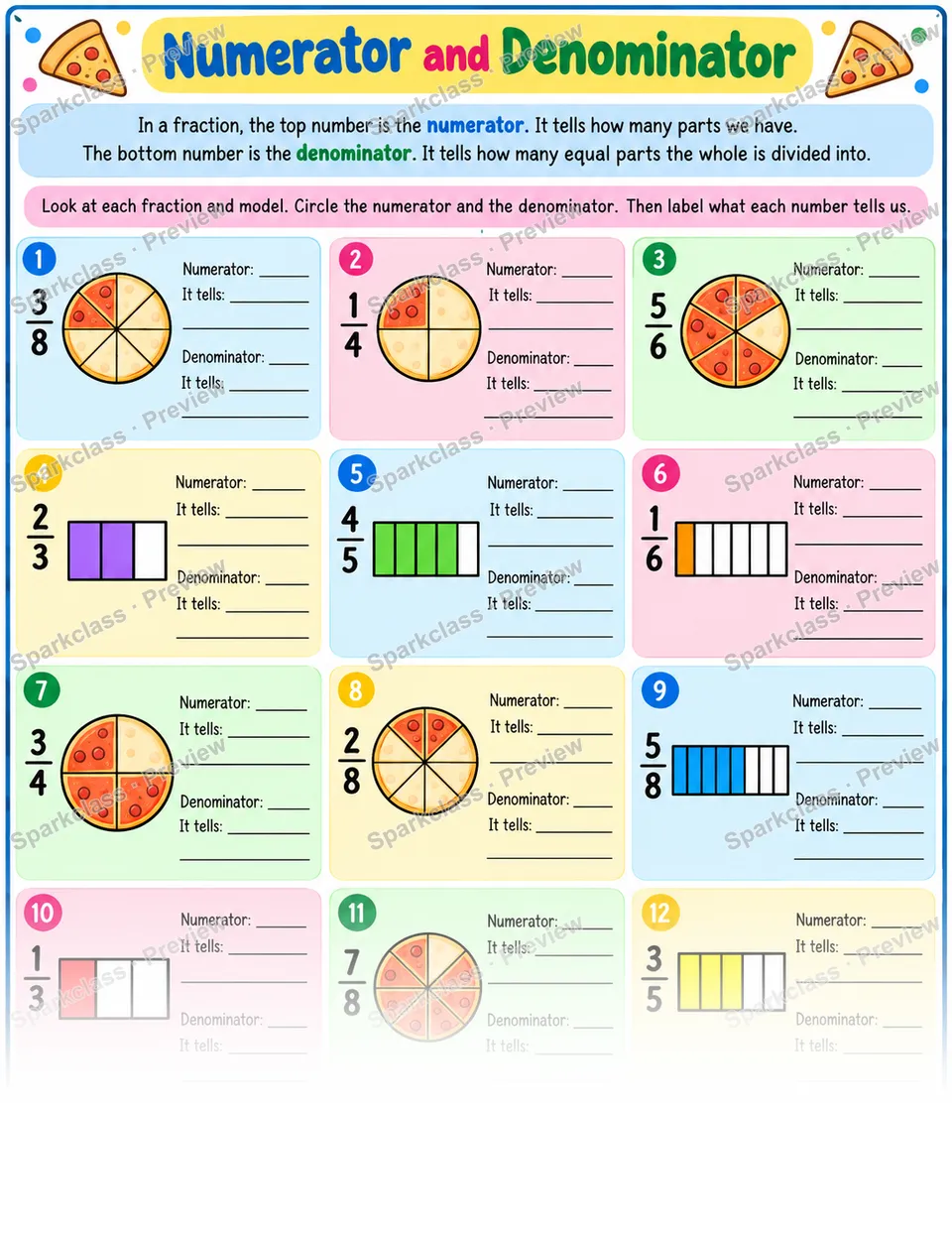 Numerator Denominator — Grade 3 worksheet preview