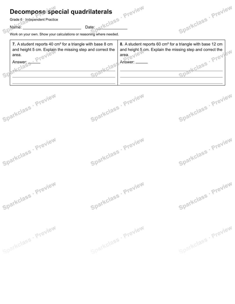 Decompose special quadrilaterals — Independent Practice — page 2
