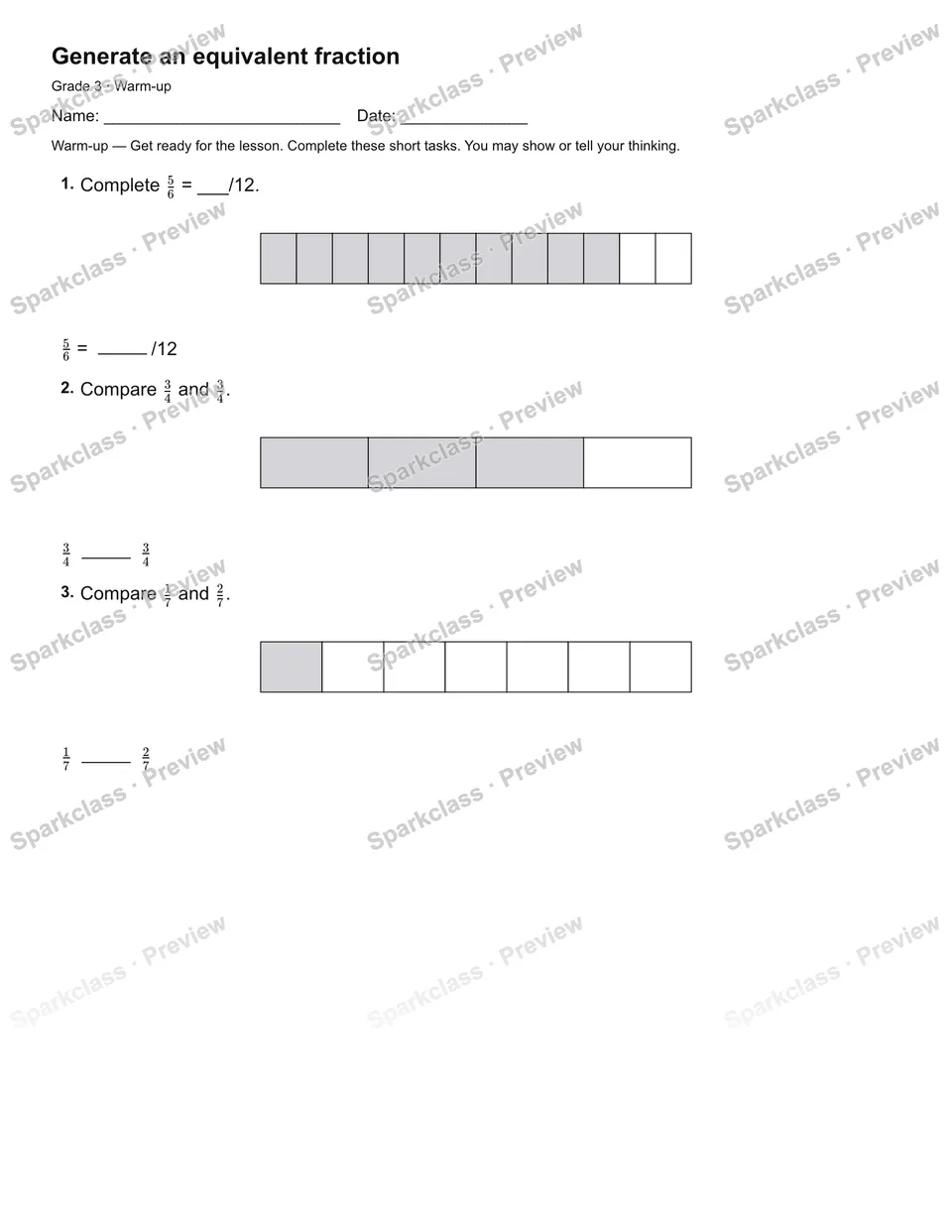 Generate an equivalent fraction — Warm-up — page 2