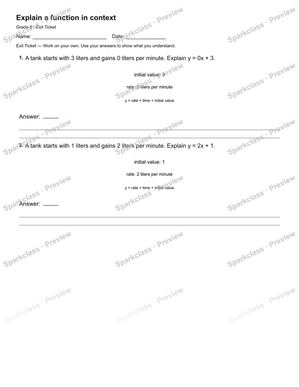 Explain a function in context — Exit Ticket — page 2