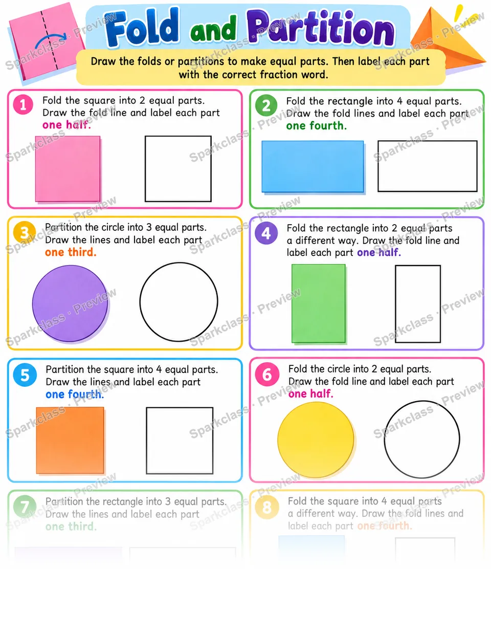 Fraction Folding — Grade 3 worksheet preview