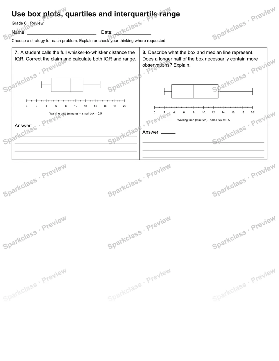 Use box plots, quartiles and interquartile range — Review — page 2