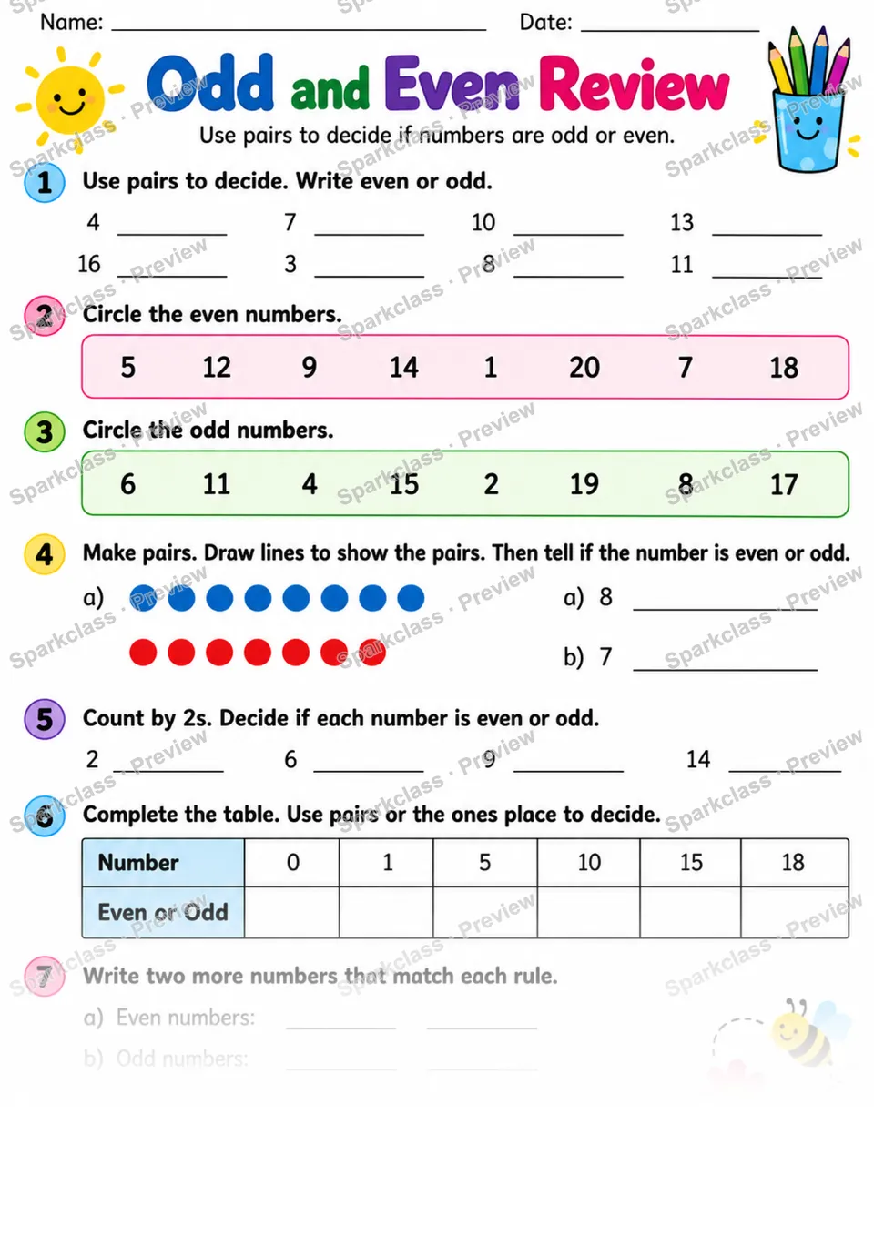 2.OA.C.3 · Odd Even Review — Grade 2 worksheet preview