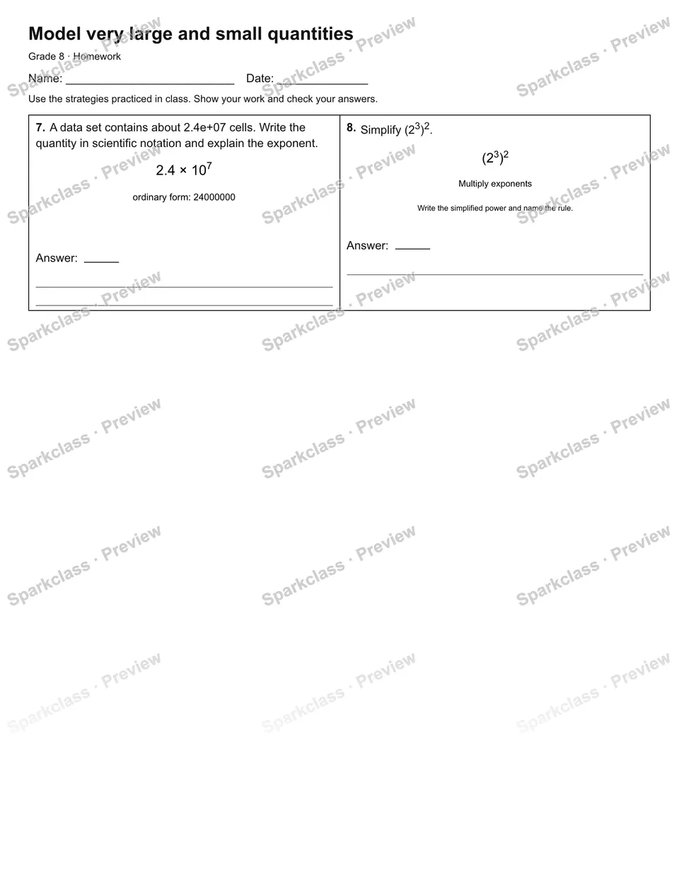 Model very large and small quantities — Homework — page 2