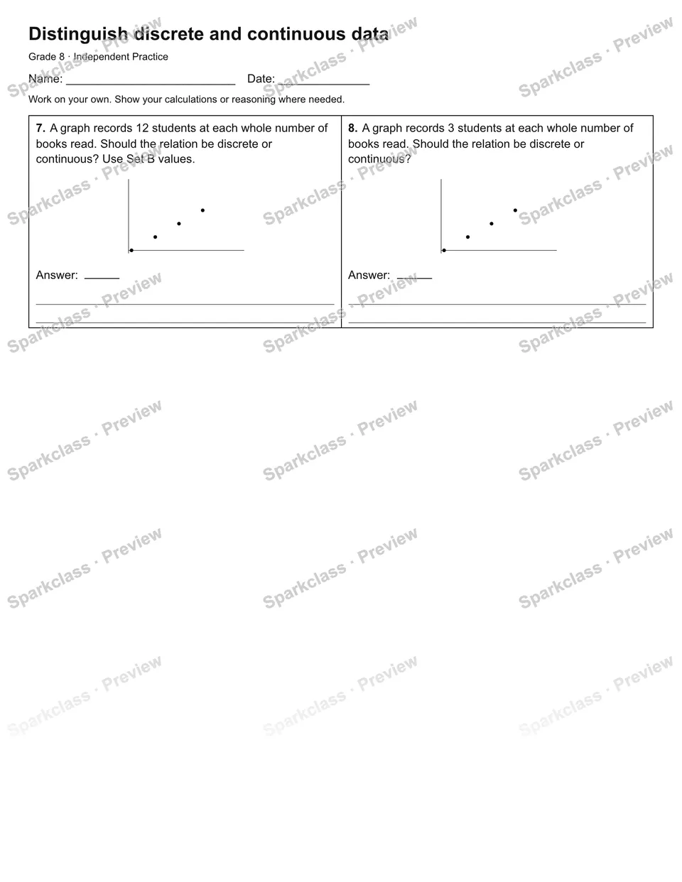 Distinguish discrete and continuous data — Independent Practice — page 2