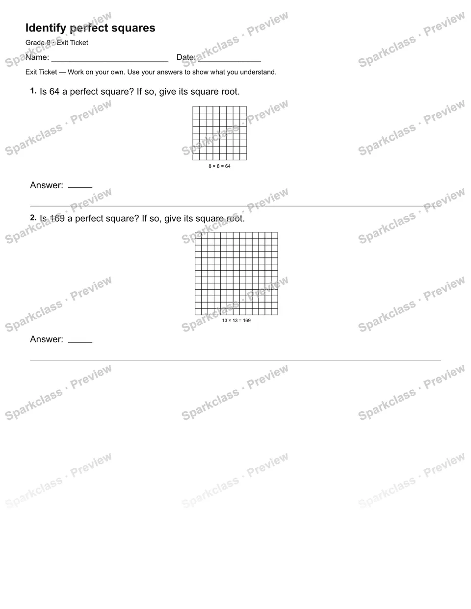 Identify perfect squares — Exit Ticket — page 2