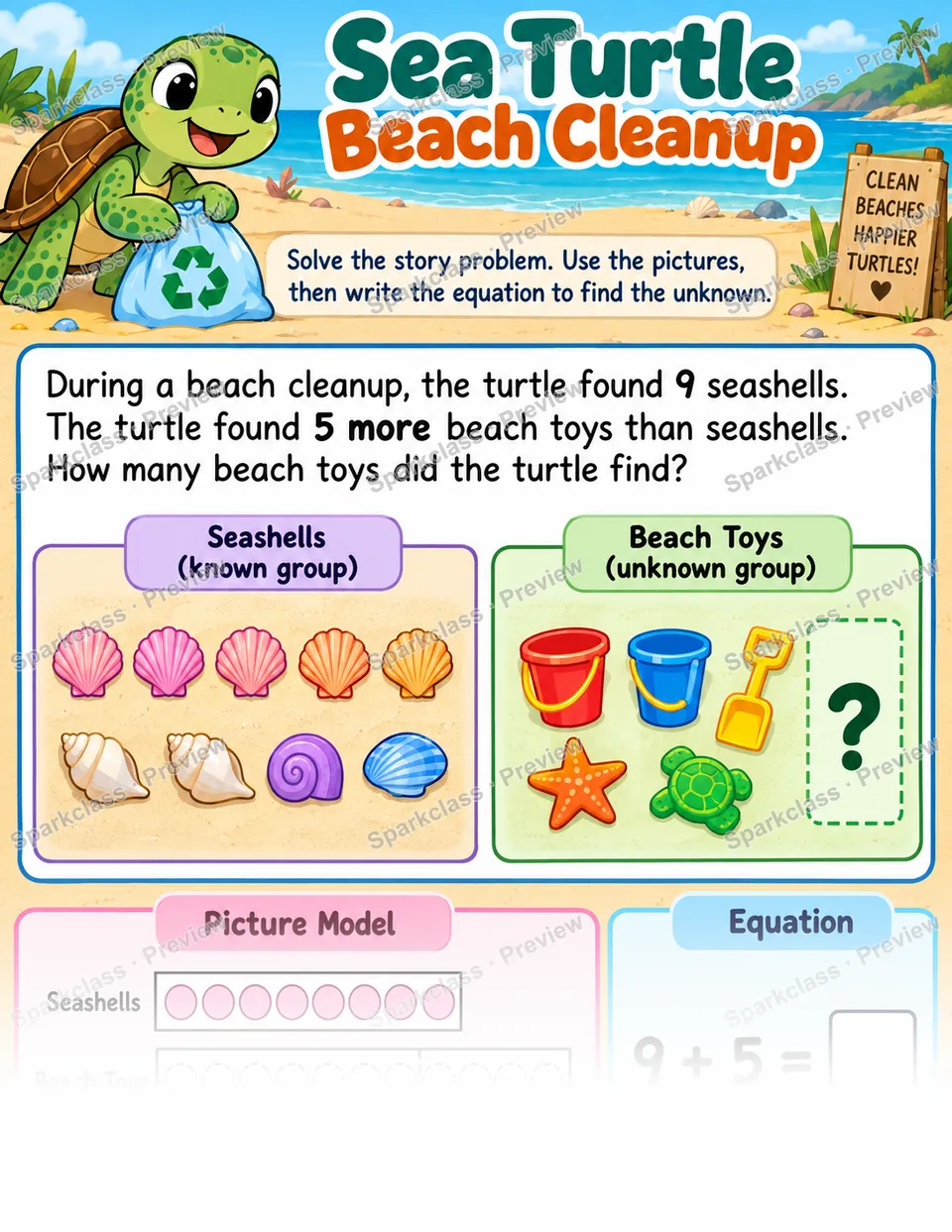 Compare Unknown Larger Group — Grade 1 worksheet preview
