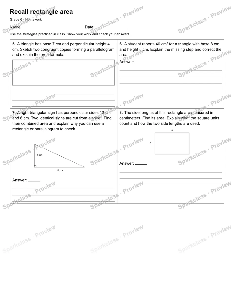 Recall rectangle area — Homework — page 2