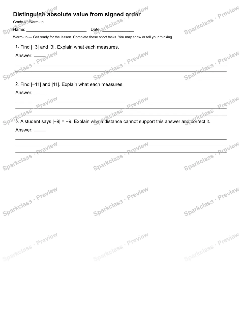Distinguish absolute value from signed order — Warm-up — page 2