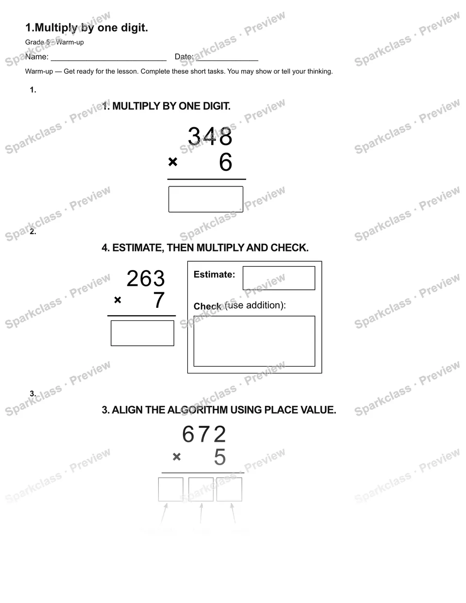 1.Multiply by one digit. — Warm-up — page 2