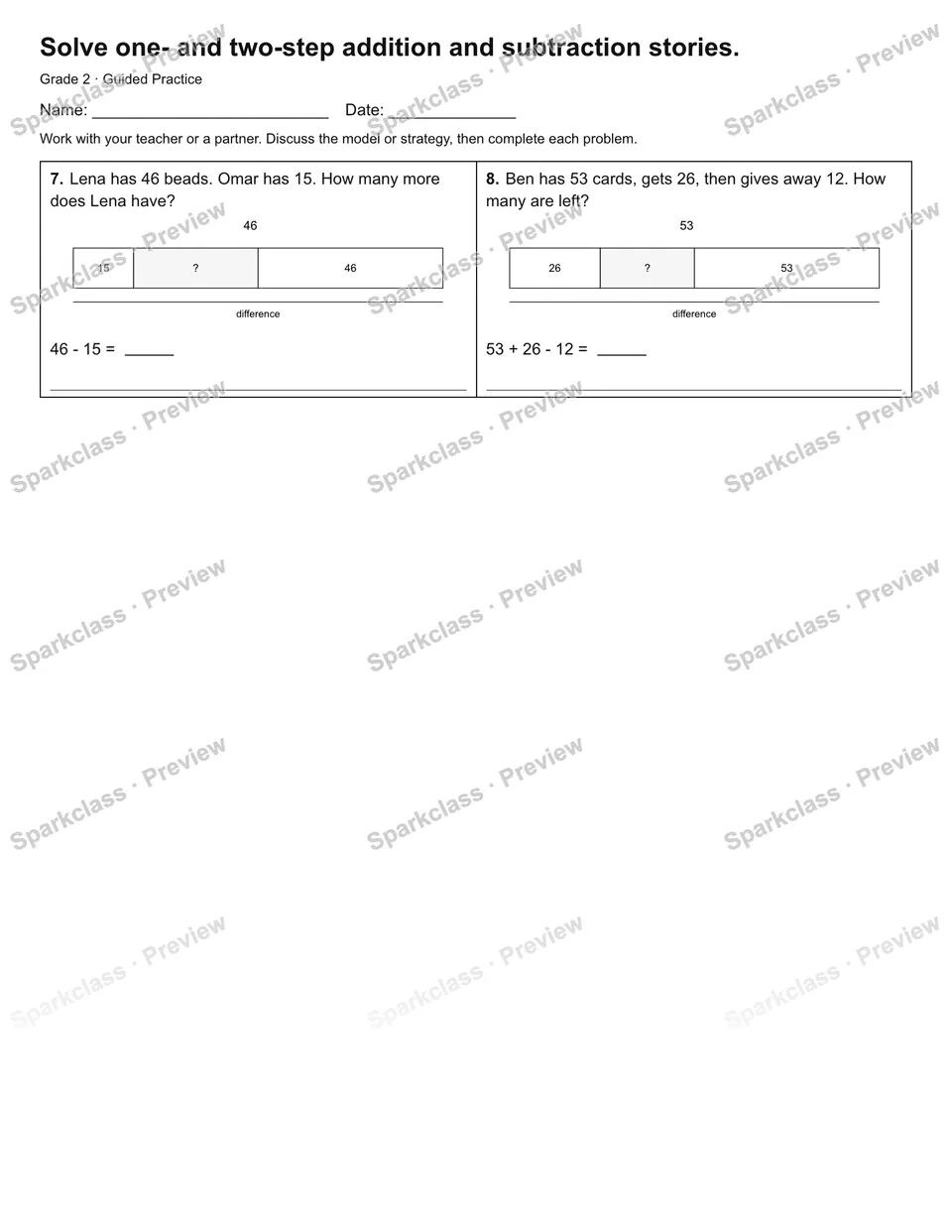 Solve one- and two-step addition and subtraction stories. — Guided Practice — page 2