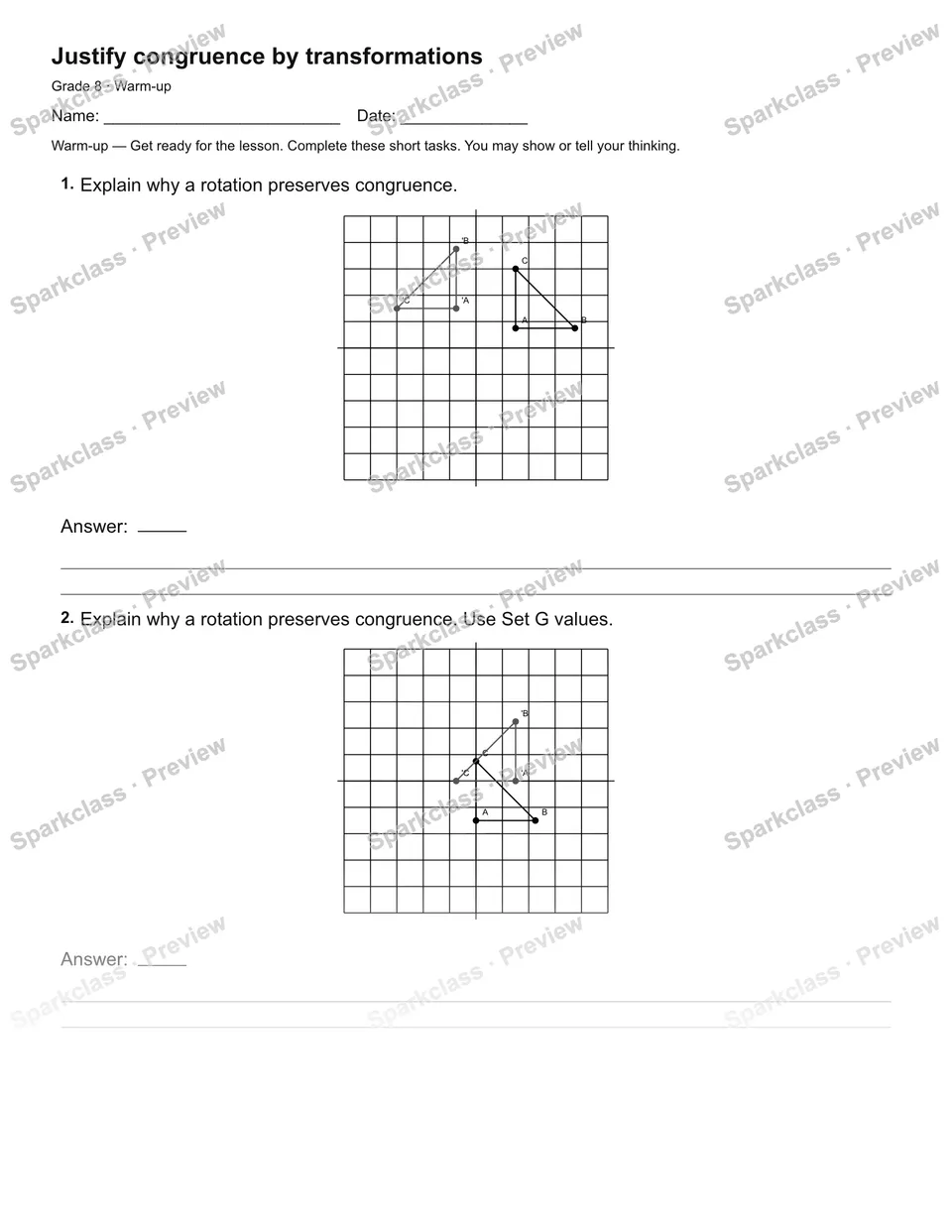 Justify congruence by transformations — Warm-up — page 2