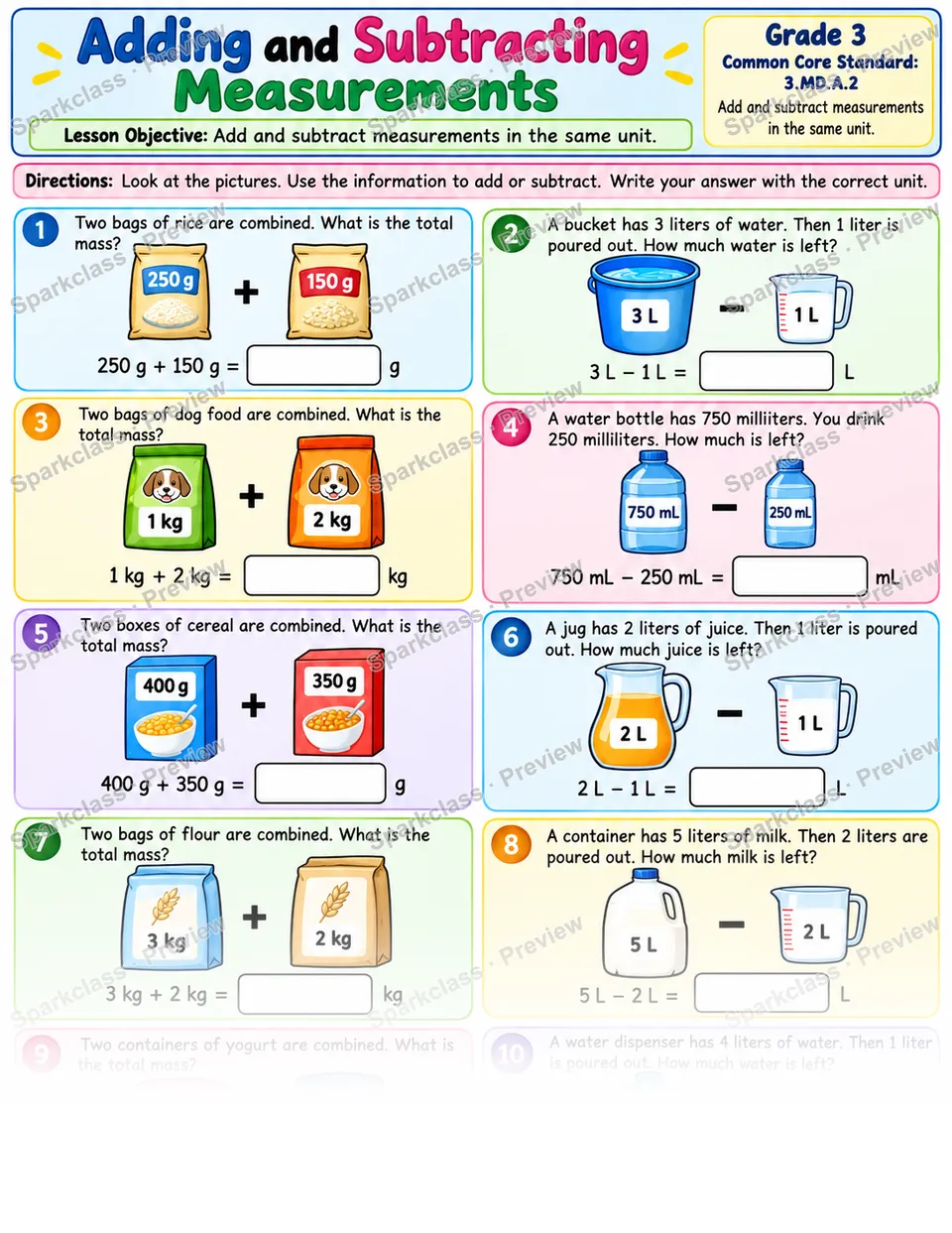 Add Subtract Measurements 01 — Grade 3 worksheet preview