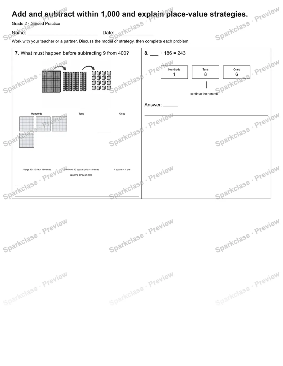 Add and subtract within 1,000 and explain place-value strategies. — Guided Practice — page 2