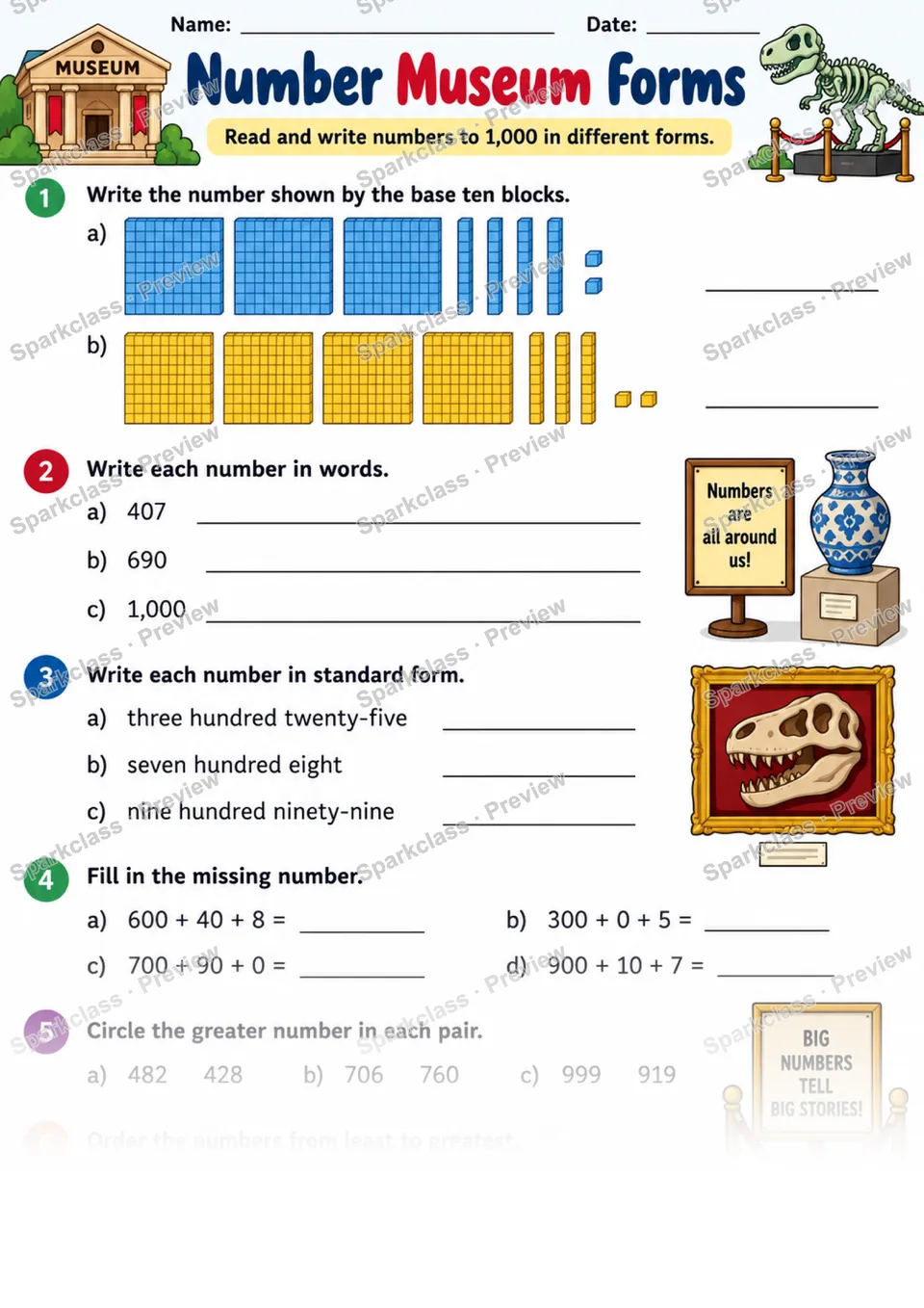 2.NBT.A.3 · Number Museum — Grade 2 worksheet preview