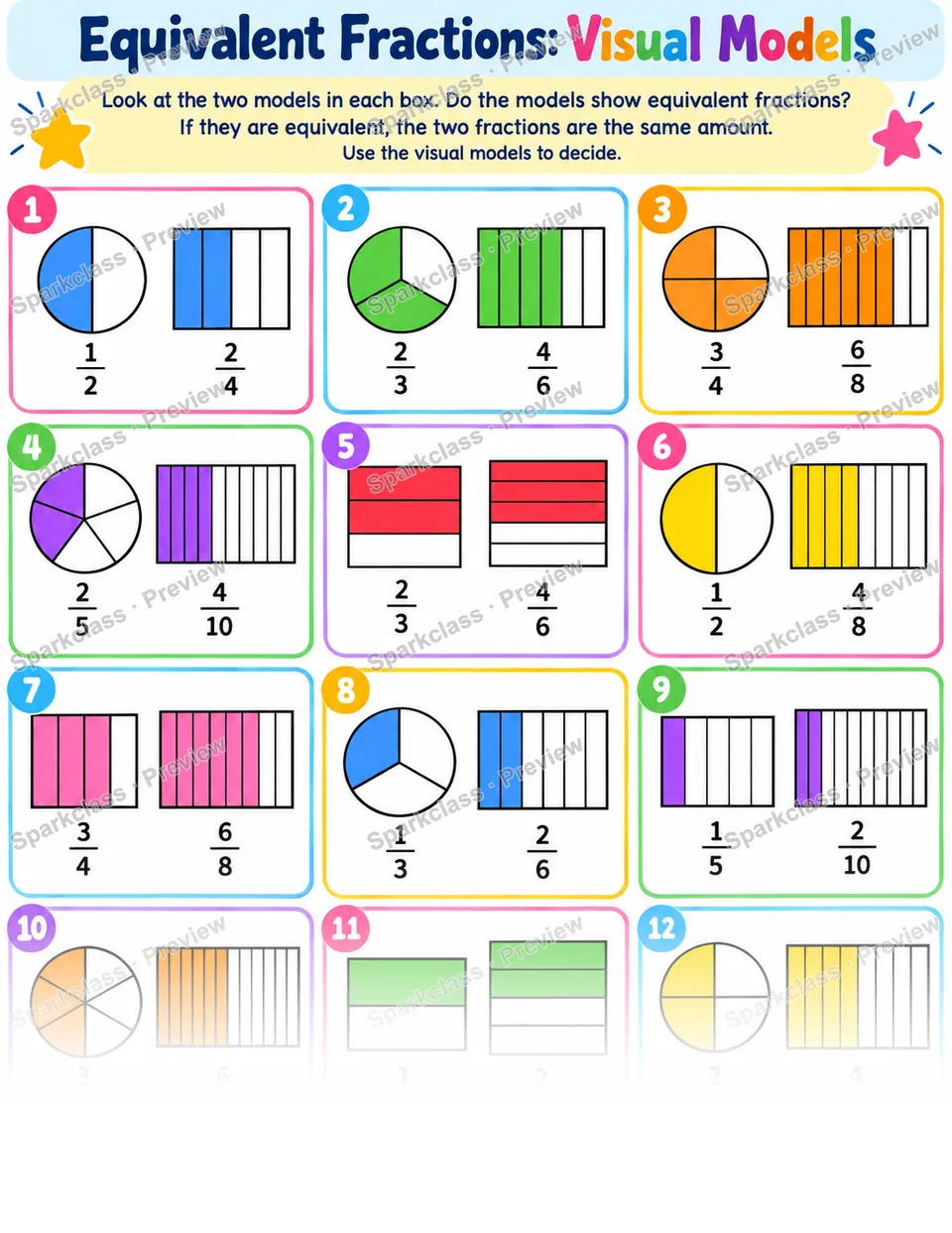 Equivalent Fractions Visual — Grade 3 worksheet preview