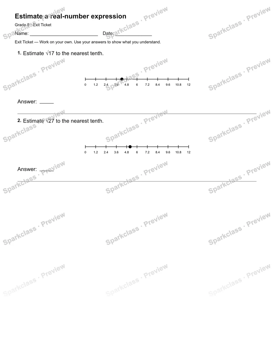 Estimate a real-number expression — Exit Ticket — page 2