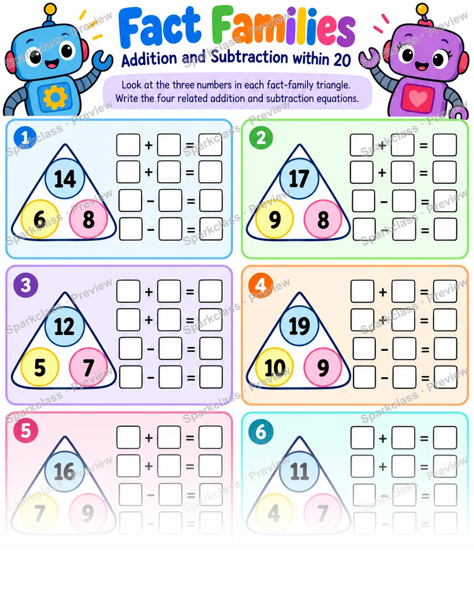 Fact Family Triangle — Grade 1 worksheet preview