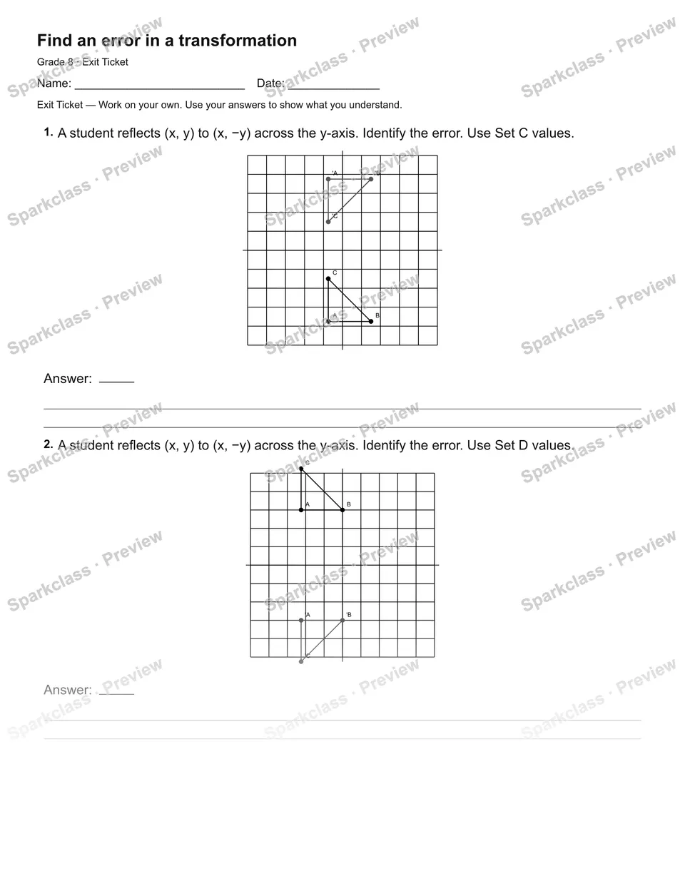 Find an error in a transformation — Exit Ticket — page 2