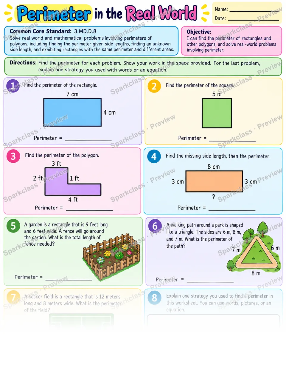Perimeter Review 01 — Grade 3 worksheet preview