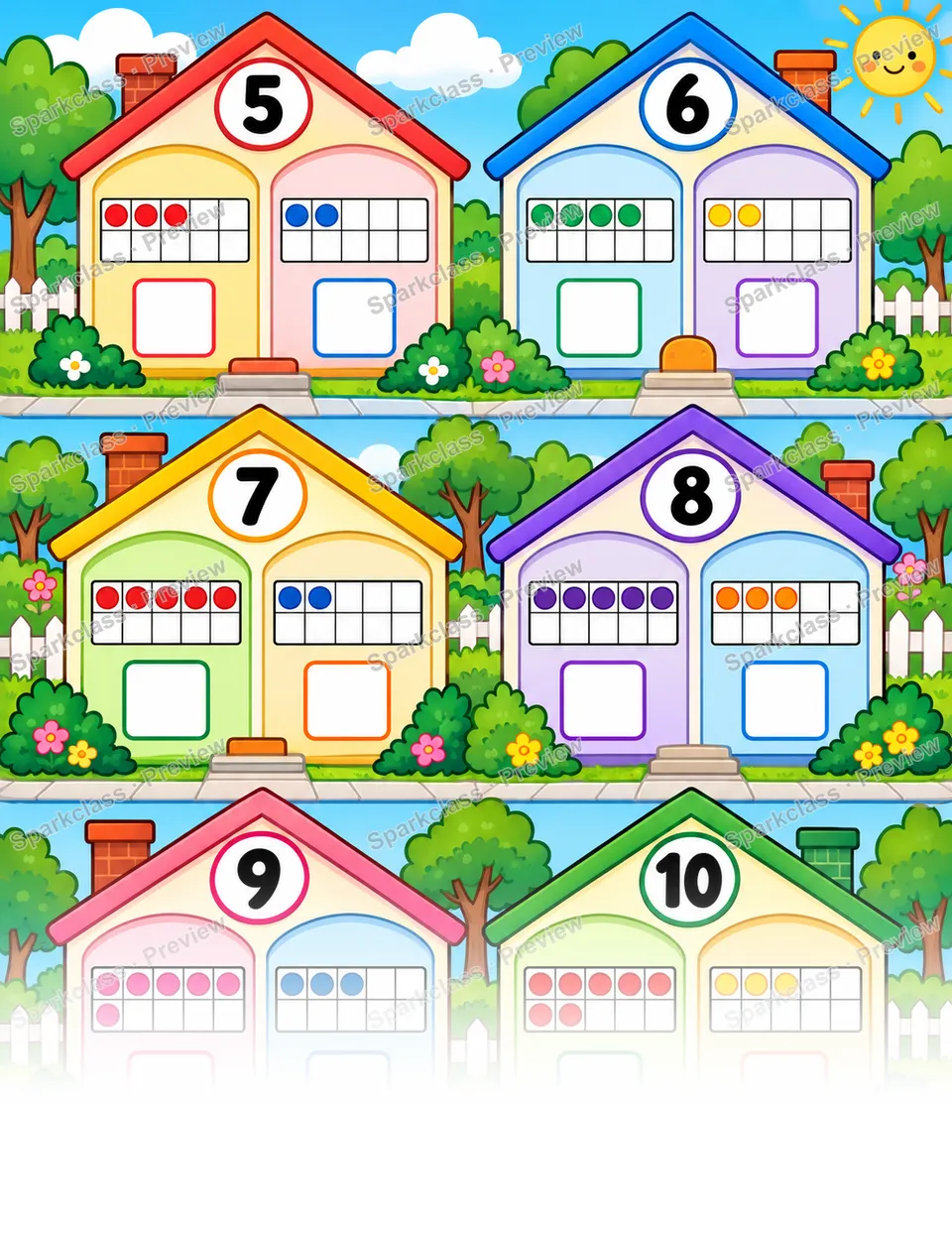 Number Houses · Decompose Numbers to 10 — Kindergarten worksheet preview