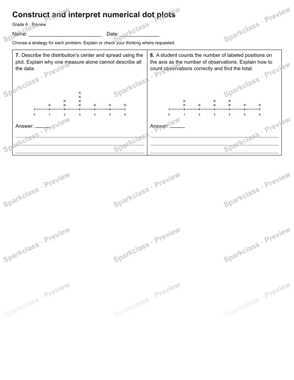 Construct and interpret numerical dot plots — Review — page 2