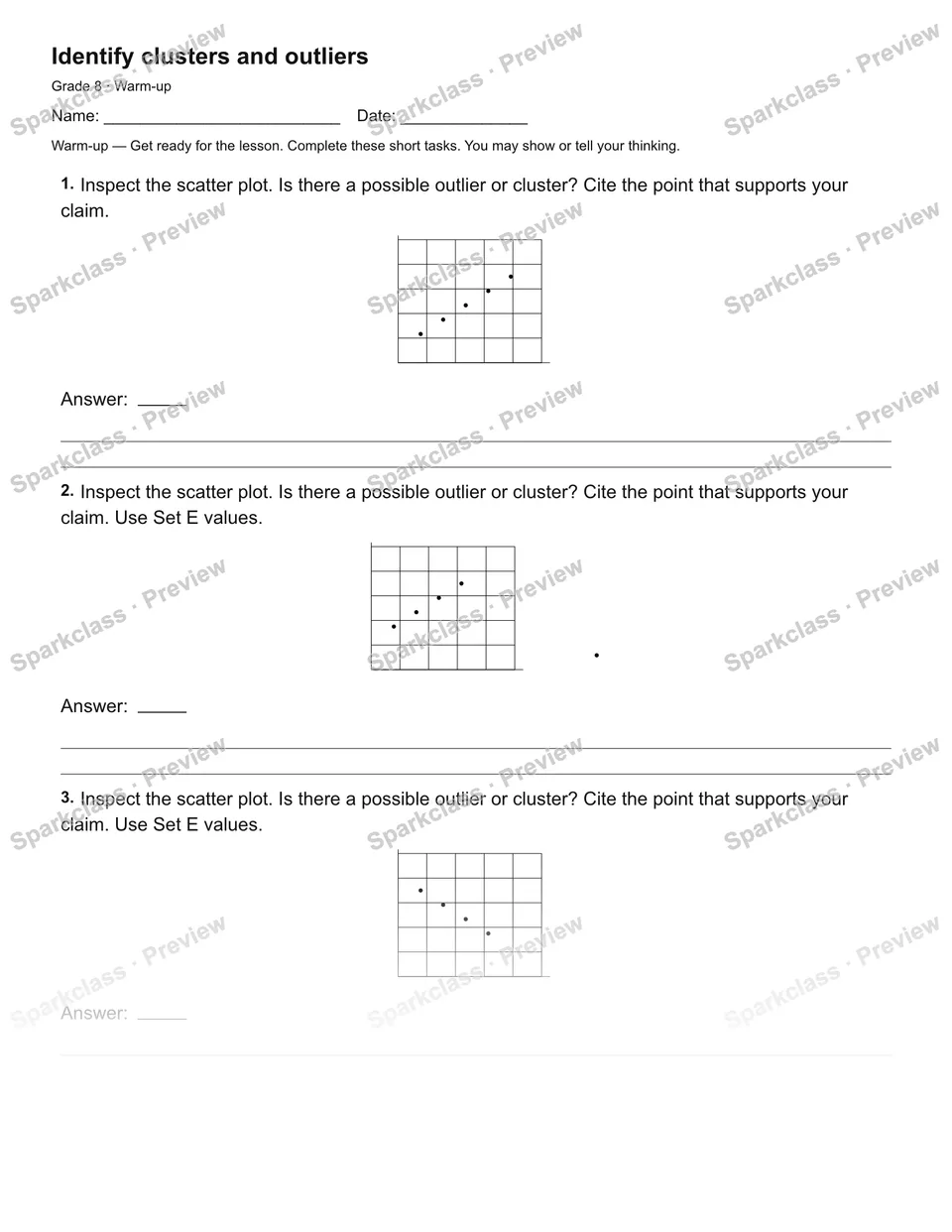 Identify clusters and outliers — Warm-up — page 2
