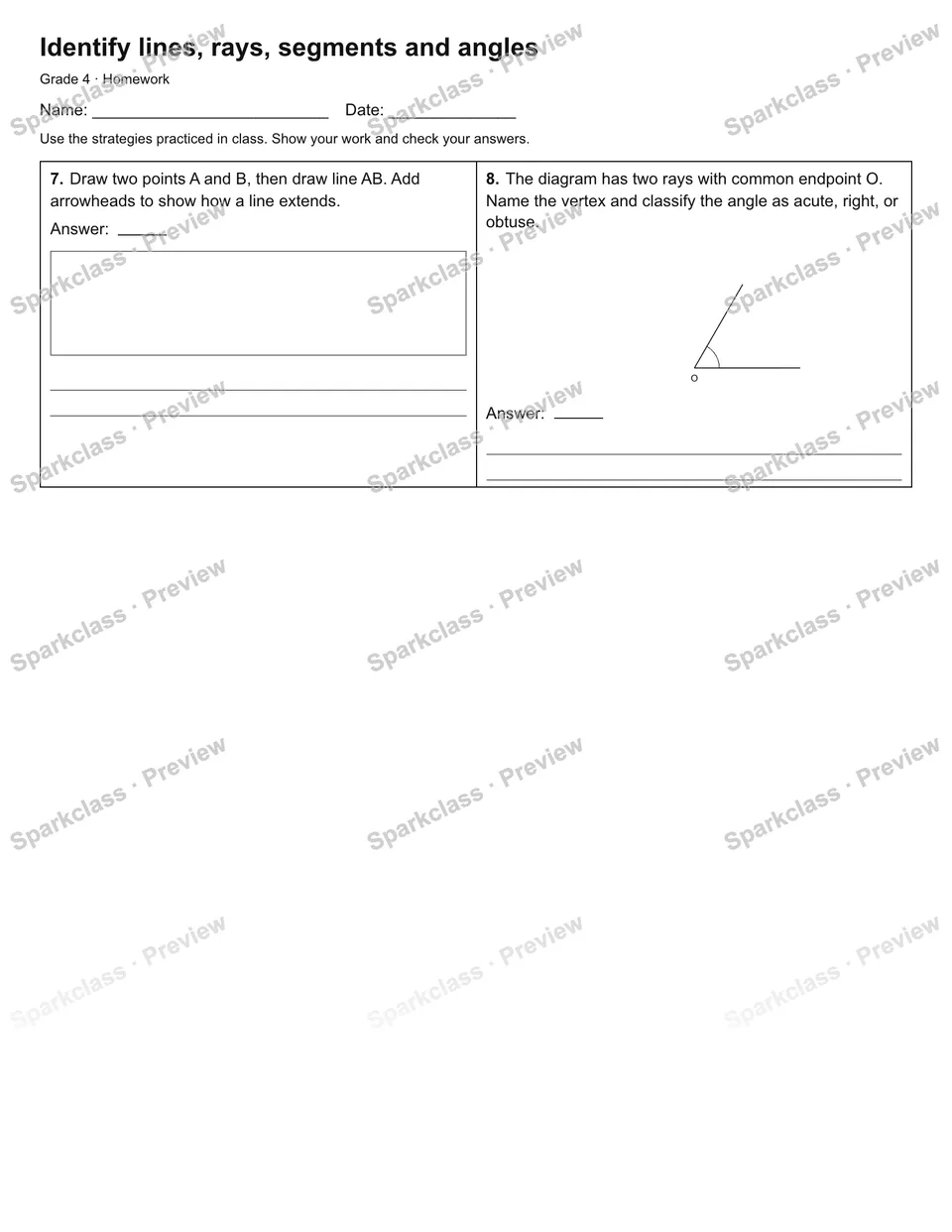 Identify lines, rays, segments and angles — Homework — page 2
